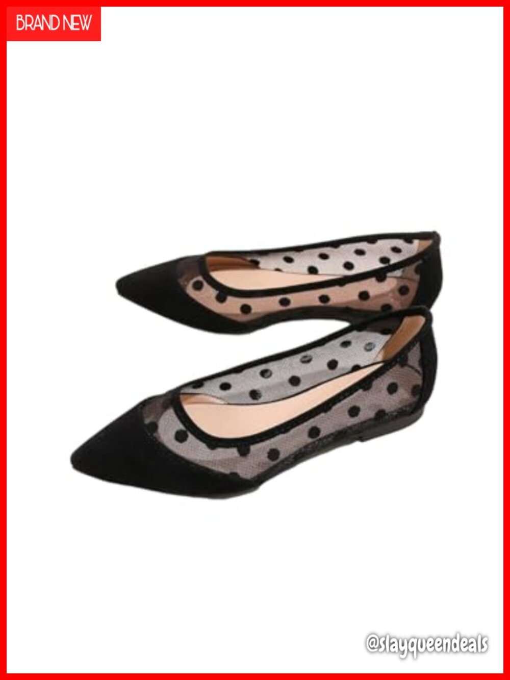 Polka Dots Ballet Flats Mesh Pointed Toe Slip On Flat Shoes